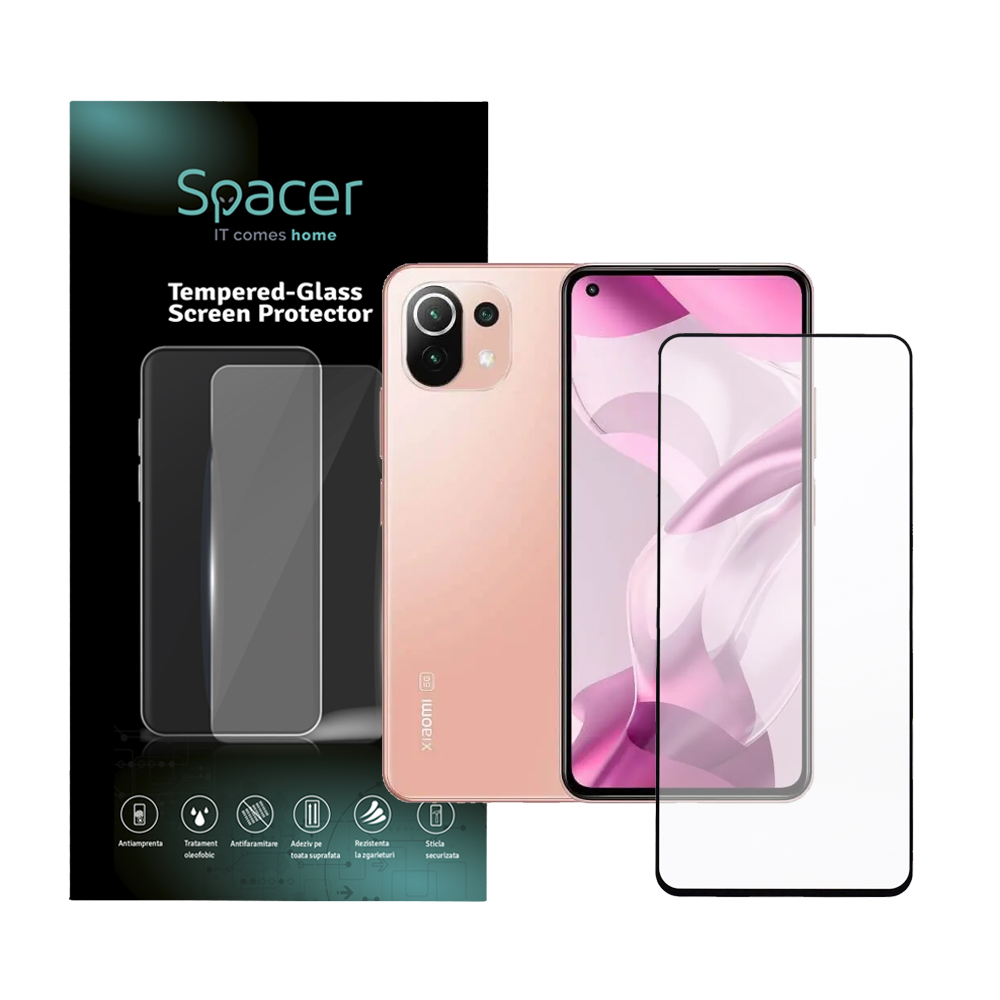 FOLIE STICLA Spacer pentru Xiaomi Mi 11 Lite 5G, grosime 0.3mm, acoperire totala ecran, strat special anti-ulei si anti-amprenta, Tempered Glass, sticla 9D, duritate 9H "SPPG-XI-MI-11L5G-TG"