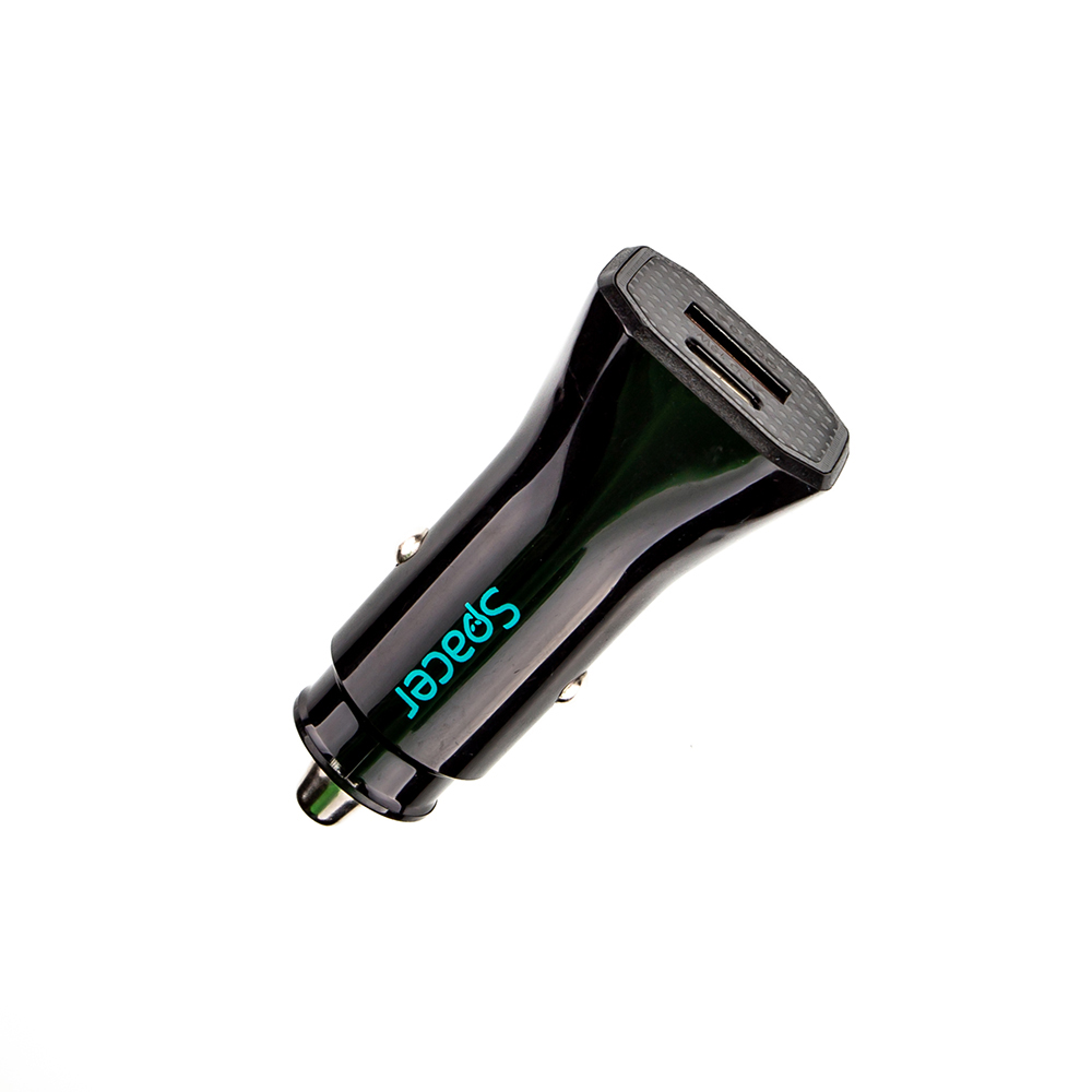 ALIMENTATOR auto SPACER Fast Charge 12W, 5V/2.4A max, putere 12W, 1 x USB + 1 x USB Type-C, pt. bricheta auto, black, "SPCC-DUO-03" (timbru verde 0.18 lei)