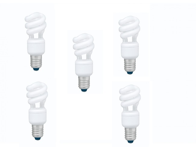 SET 5 becuri fluorescent Panasonic, soclu E27, putere 8W, forma spirala, lumina alb calda, alimentare 220 - 240 V, "EFD8E27HD3E-5" (timbru verde 2.25 lei)