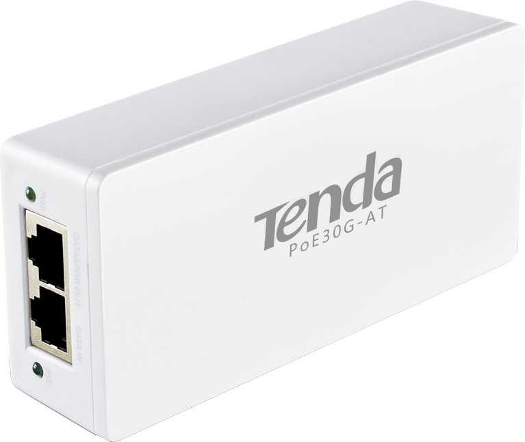 INJECTOR PoE Tenda 2 porturi Gigabit, compatibil IEEE 802.3af/at 30W maxim 100M, carcasa plastic, "POE30G-AT" (timbru verde 2 lei)