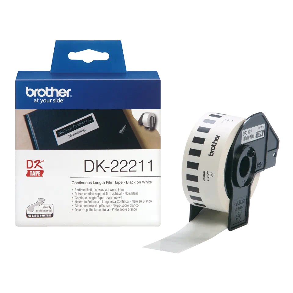 Banda Continua Hartie Original Brother Black on White, DK22211, pentru P-TOUCH QL-1100|QL-800|QL-810|QL-1050|QL-1060|QL-500|QL-560|QL-570|QL-580|QL-650|QL-700, 29x15mm,24m, incl.TV 0 RON, "DK22211"