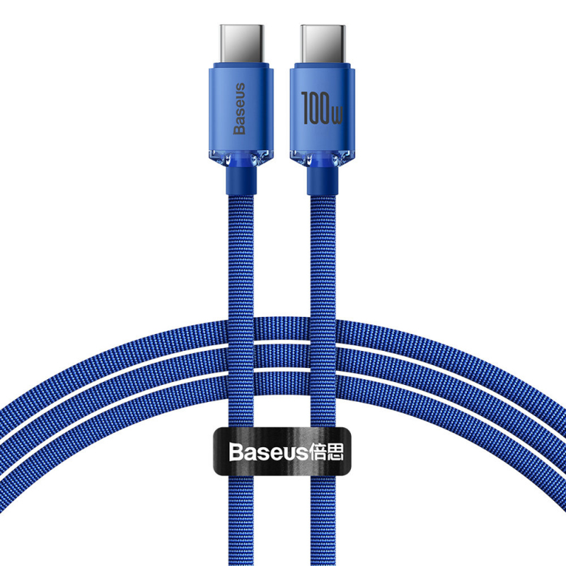 CABLU alimentare si date Baseus Crystal Shine, Fast Charging Data Cable pt. smartphone, USB Type-C la USB Type-C 100W, 1.2m, albastru "CAJY000603" (timbru verde 0.08 lei) - 6932172602871