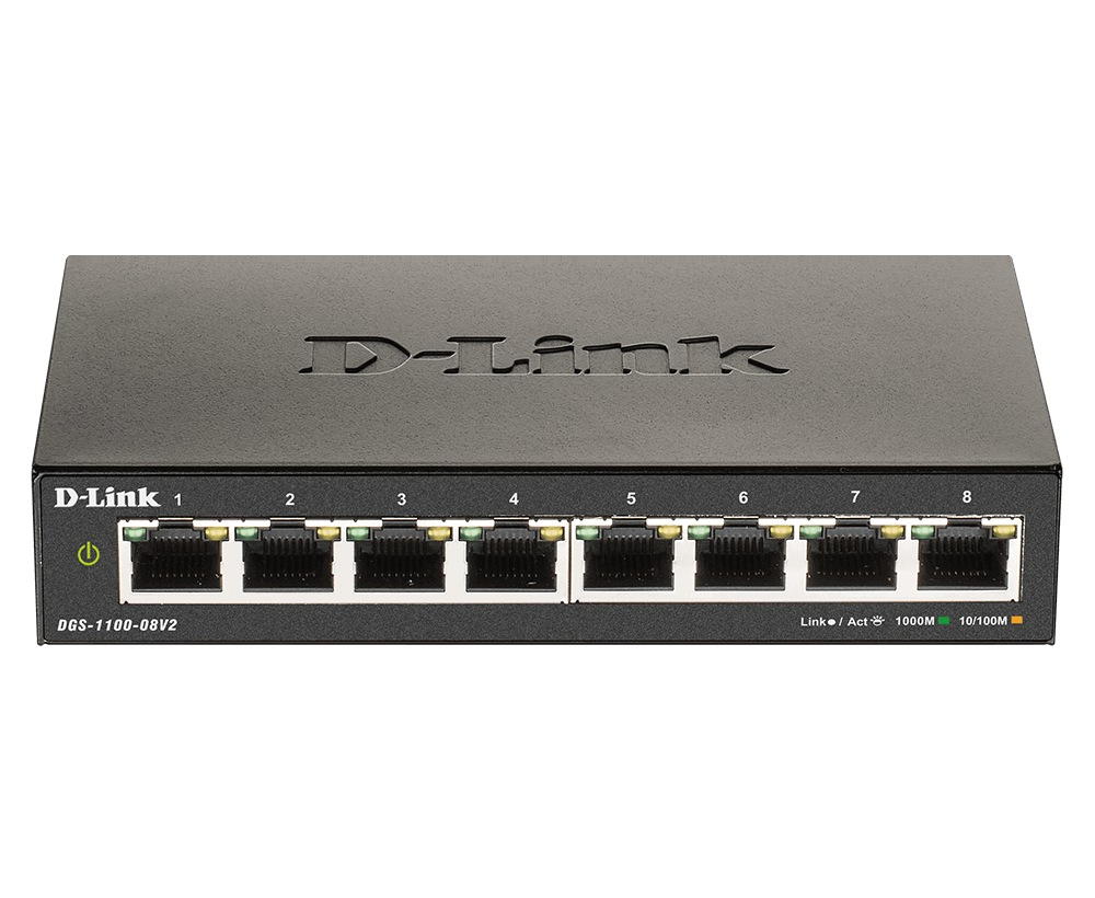 SWITCH D-LINK SMART 8 porturi Gigabit carcasa metalica, "DGS-1100-08V2" (timbru verde 2 lei)