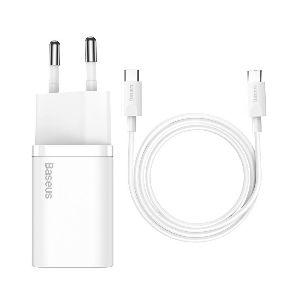 INCARCATOR retea Baseus Super Si, Quick Charge 25W, 1 x USB Type-C 5V/3A max, include cablu USB Type-C la USB Type-C 1m, alb "TZCCSUP-L02" (timbru verde 0.18 lei) - 6953156206038