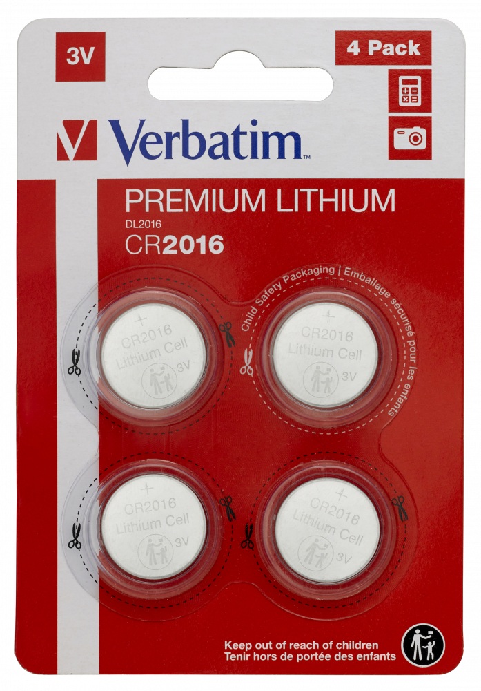 BATERIE VERBATIM, butoni (CR2016), 3V litiu, 4 buc., "49531" (timbru verde 0.04 lei)