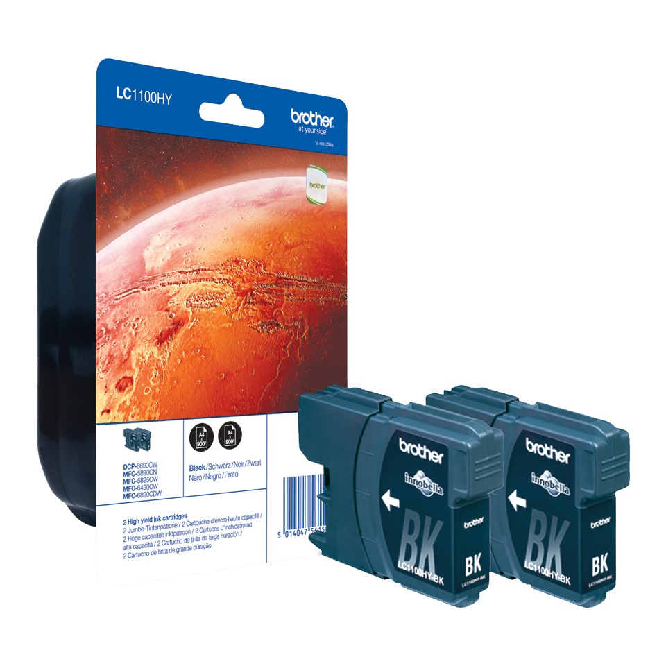 Dual-Pack Original Brother Black, LC1100HYBK, pentru DCP-6690|MFC-5895|MFC-6490|MFC-6890, , (timbru verde 0.15 lei), "LC1100HYBKBP2"