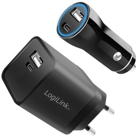 KIT ALIMENTATOR retea 220V + Auto LOGILINK, universal, 1 x USB-C / 1 x USB-A retea, maxim 3A/15W, 1 x USB-C / 1 x USB-A auto, maxim 3A/15W, suport OCP/OVP/SCP, negru, "PA0300" (timbru verde 0.18 lei)