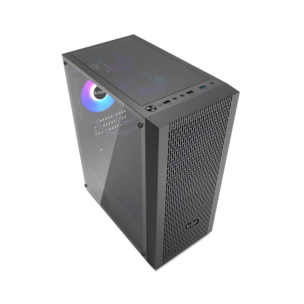 CARCASA PCCOOLER, Middle Tower, ATX, fara sursa, sticla securizata, 4 x fan +controller incluse, iluminare ARGB, negru, USB 3.2 gen 1 x 1, USB 2.0 x 2, mic, audio, "MA100 MESH-C" - imagine 2