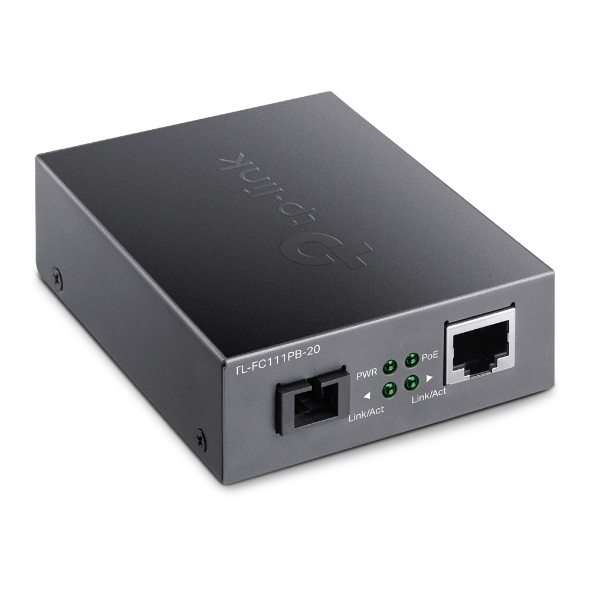 MEDIA CONVERTOR TP-LINK 10/100 Mbps WDM , 1× 100 Mbps cu POE 802.3af, SC Fiber Port, 1× 10/100 Mbps RJ45 Port (Auto MDI/MDIX), pana la 20km "FC111PB-20" (include timbru verde 1.75 lei)