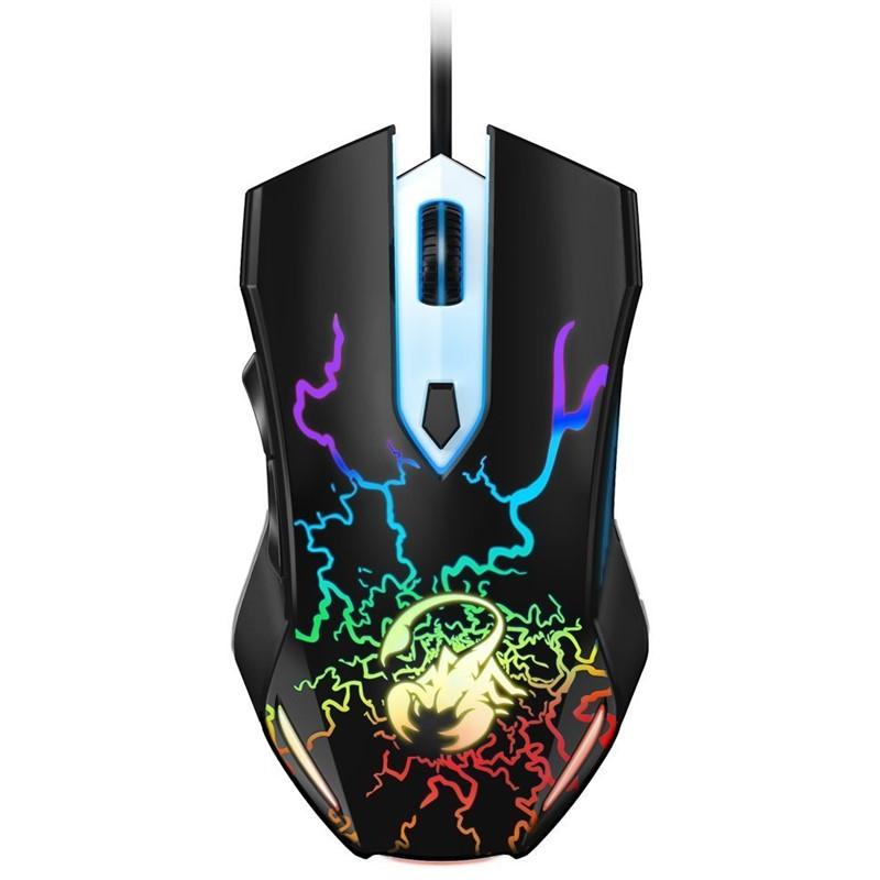MOUSE Genius, "Scorpion Spear", gaming, cu fir, USB, optic, 1200 dpi, butoane/scroll 8/1, iluminare, butoane programabile, negru, "31040002400" (timbru verde 0.18 lei)