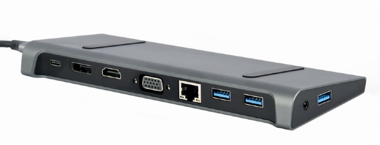 DOCKING Station Gembird universal, 9-in-1, conec PC USB-C,USB-Cx1, USB-A 3.1x3, porturi video HDMIx1,DisplayPortx1,VGAx1,PD 87W,RJ45,Audio,argintiu "A-CM-COMBO9-02" (timbru verde 0.18 lei)