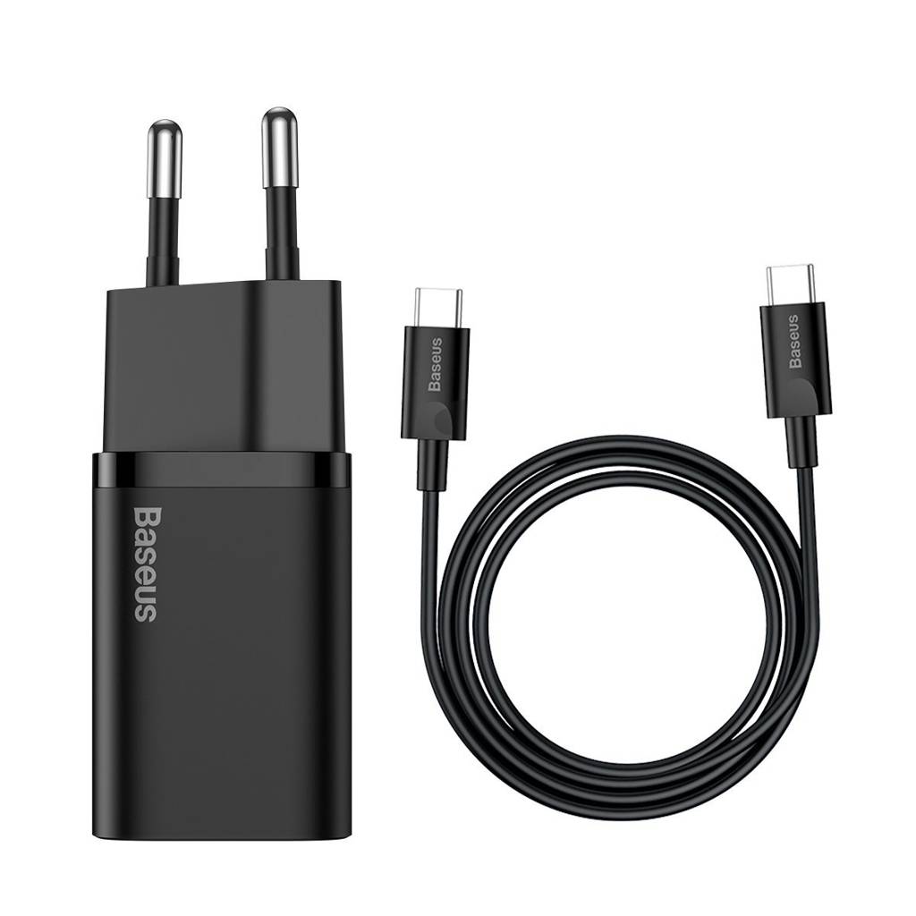 INCARCATOR retea Baseus Super Si, Quick Charge 25W, 1 x USB Type-C 5V/3A max, include cablu USB Type-C la USB Type-C 1m, negru "TZCCSUP-L01" (timbru verde 0.18 lei) - 6953156206021