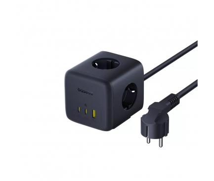INCARCATOR RETEA Baseus EnerFill FA11 Cube Powerstrip, QC 67W, 3 x AC, 1xUSB Type-C, 1 x USB, lungime cablu 1.5m, negru "E00082100123-00" (timbru verde 0.18 lei) - 6932172687526
