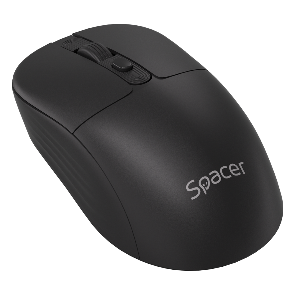 MOUSE Spacer, PC sau NB, wireless, 2.4GHz + Bluetooth 5.2, optic, max.1600 dpi, butoane/scroll 4/1,buton ON/OFF, click silentios S/D, negru,baterie AAx1 inclusa, "SPMO-WS03-BT" (timbru verde 0.18 lei)