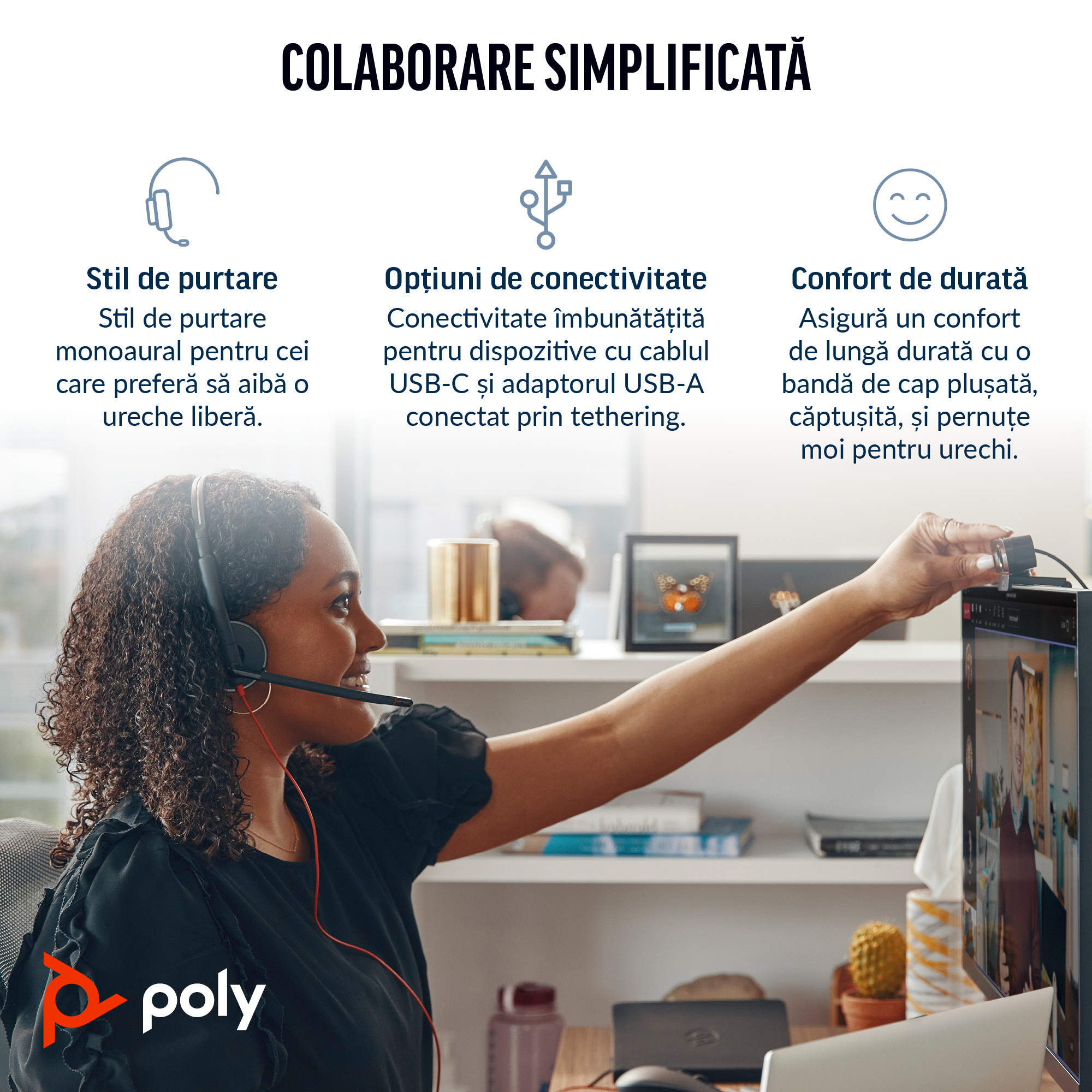 Poly BW 3310 Mono -M USB-C HS +USB-C/A"8X216AA" - imagine 2