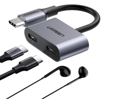 ADAPTOR Incarcare si audio Ugreen, "CM232", 1 x USB Type-C(T) la 2 x USB Type-C(M), lungime cablu 15 cm, gri "60165" (timbru verde 0.08 lei) - 6957303861651