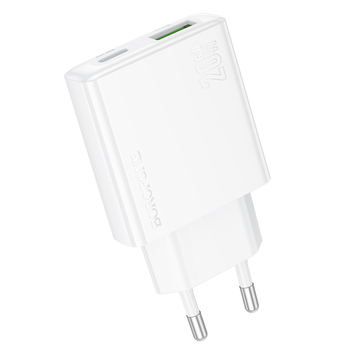 INCARCATOR retea Borofone "BN24" , Quick Charge 20W, 1 x USB, 1 x USB Type-C, alb "6941991115639" (timbru verde 0.18 lei)
