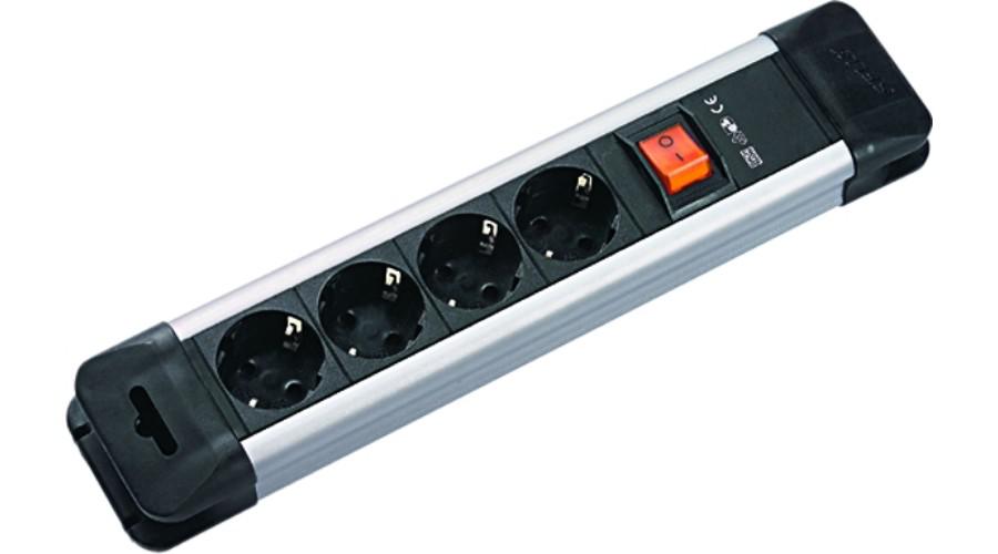 PRELUNGITOR Bachmann, Schuko x 4, conectare prin Schuko (T), cablu 2 m, protectie copii, negru | argintiu, "B330.100R" (timbru verde 0.18 lei)