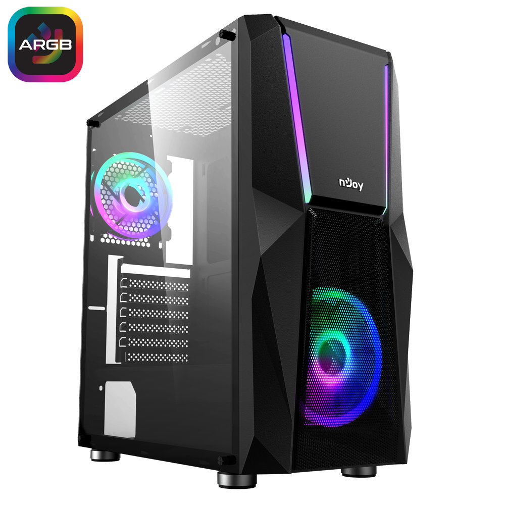 CARCASA NJOY Middle Tower, ATX, "FORT", fara sursa, sticla securizata, fan x 2, USB 2.0 x 1, USB 3.0 x 2, Jack 3.5 mm x 2, mesh pt. filtrare praf, negru, "CSMD-E000UFO-BL01B" (timbru verde 0.16 lei)