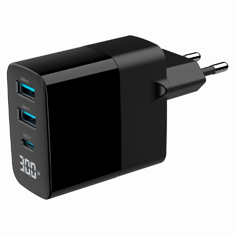 ALIMENTATOR retea 220V GEMBIRD, universal, 1 x USB Type-C D 30W, 2 x USB-A 3.0 QC 18W, LCD display, tehnologie GaN, negru, "TA-UC-PDQC30LCD-BK-02" (timbru verde 0.18 lei)