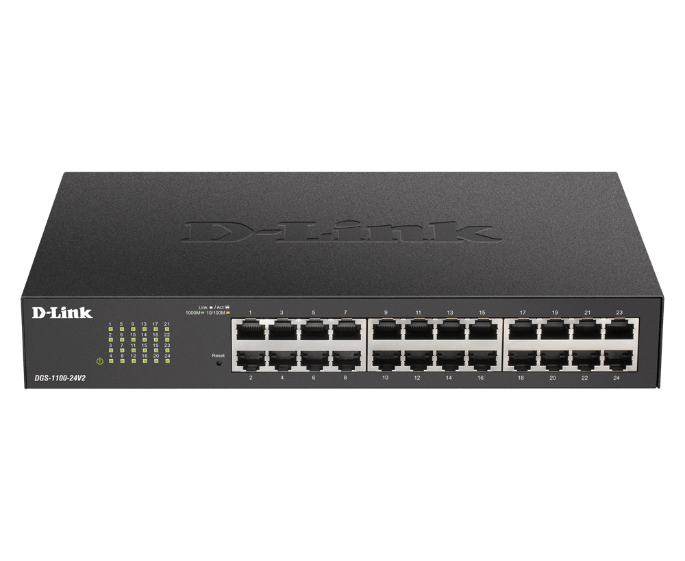 SWITCH D-LINK SMART 24 porturi Gigabit carcasa metalica, rackabil, "DGS-1100-24V2/E" (timbru verde 2 lei)
