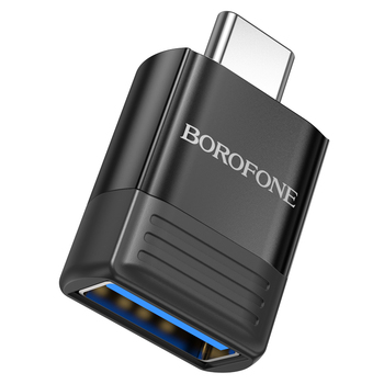ADAPTOR Borofone "BV18" , USB 3.0 (M) to USB Type-C (T), corp metalic, negru "6941991104015" (timbru verde 0.18 lei)