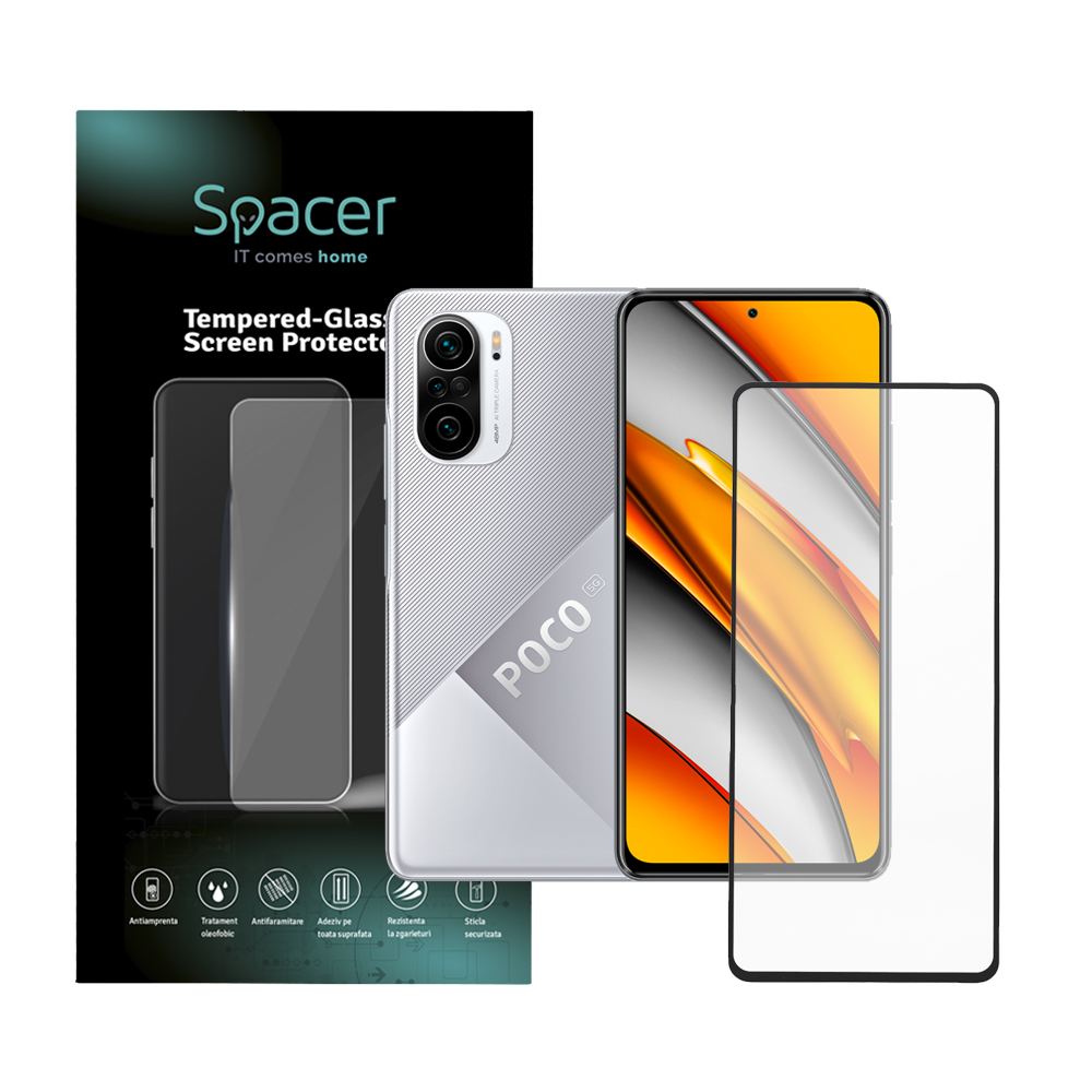 FOLIE STICLA Spacer pentru Xiaomi Pocophone F3 5G, grosime 0.3mm, acoperire totala ecran, strat special anti-ulei si anti-amprenta, Tempered Glass, sticla 9D, duritate 9H "SPPG-XI-PC-F35G-TG"