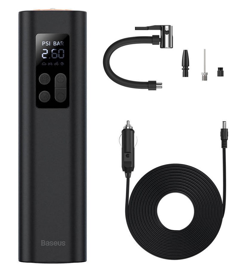 COMPRESOR AUTO Baseus Super Mini, alimentare 12 V bricheta auto, display LED, presiune maxima 3 bar, negru (timbru verde 0.80 lei) "CRCQ000001" - 6932172603175