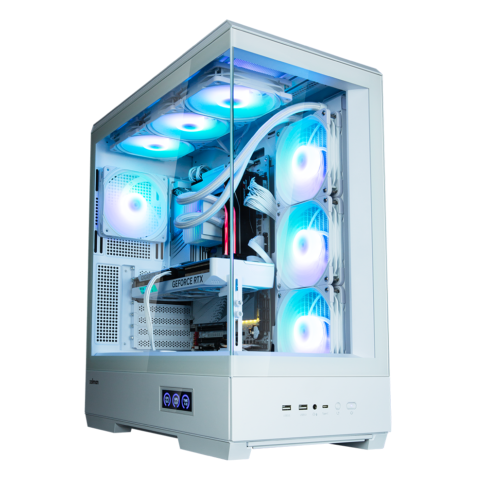CARCASA Zalman "P50 DS", middle tower, gaming, fara sursa, suporta 10xfan, 4xfan inclus, PSU shroud, afisaj electronic, USB Type-C x 1, USB 3.1 gen1 x 2, audio+mic, 7 sloturi expansiune, alb, "P50 DS White" (timbru verde 0.32lei)