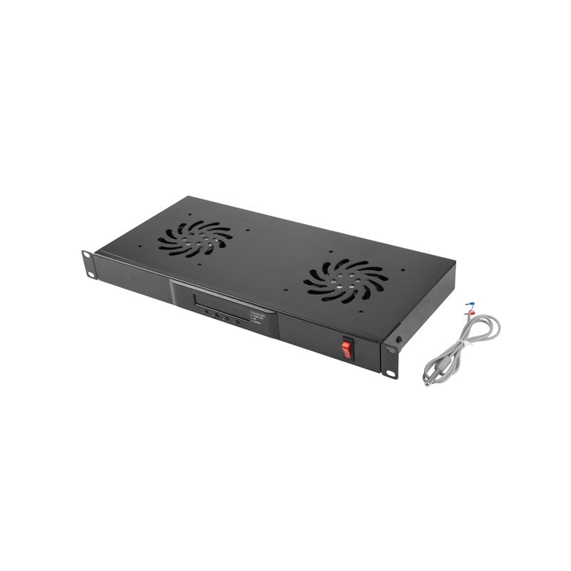 Unitate cu 2 ventilatoare, 1U, termostat digital, senzor temp, temporizator, display LED, negru, cablu alimentare 1,5m - DATEUP "9801130751-T" (timbru verde 2 lei)