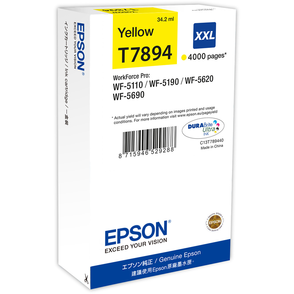 Cartus Cerneala Original Epson Yellow, T7894, pentru Workforce Pro Wf-5620Dwf, , (timbru verde 0.15 lei), "C13T789440"(RAPO)