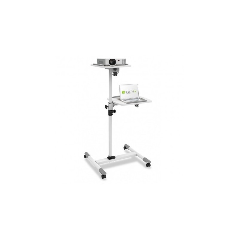 Stand multifunctional cu 2 rafturi reglabile, mobil pe roti, TECHLY, alb, ICA-TB TPM-6 "ICA-TBTPM-6"
