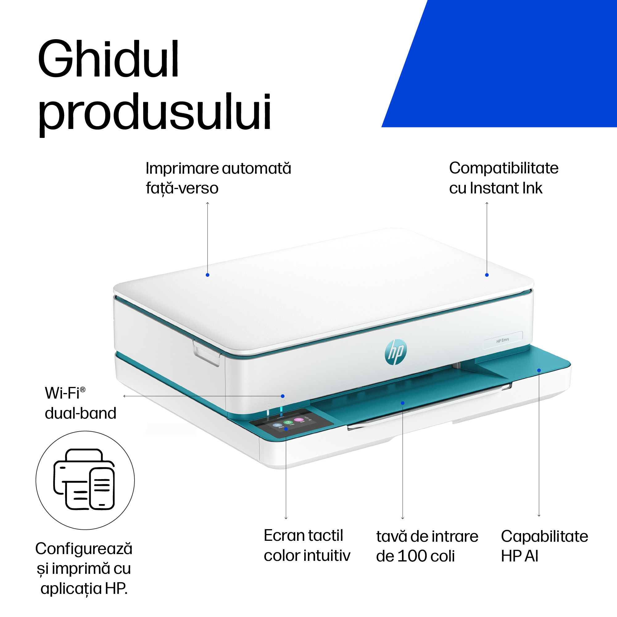 Multifunctional InkJet Color HP, ENVY 6122E, A4, Functii: Impr.|Scan.|Cop., Vit.Print. 10ppm, Conectivitate:USB|WIFI, Duplex:Nu, ADF:Nu(incl.TV 8lei) "714L9B" - imagine 5
