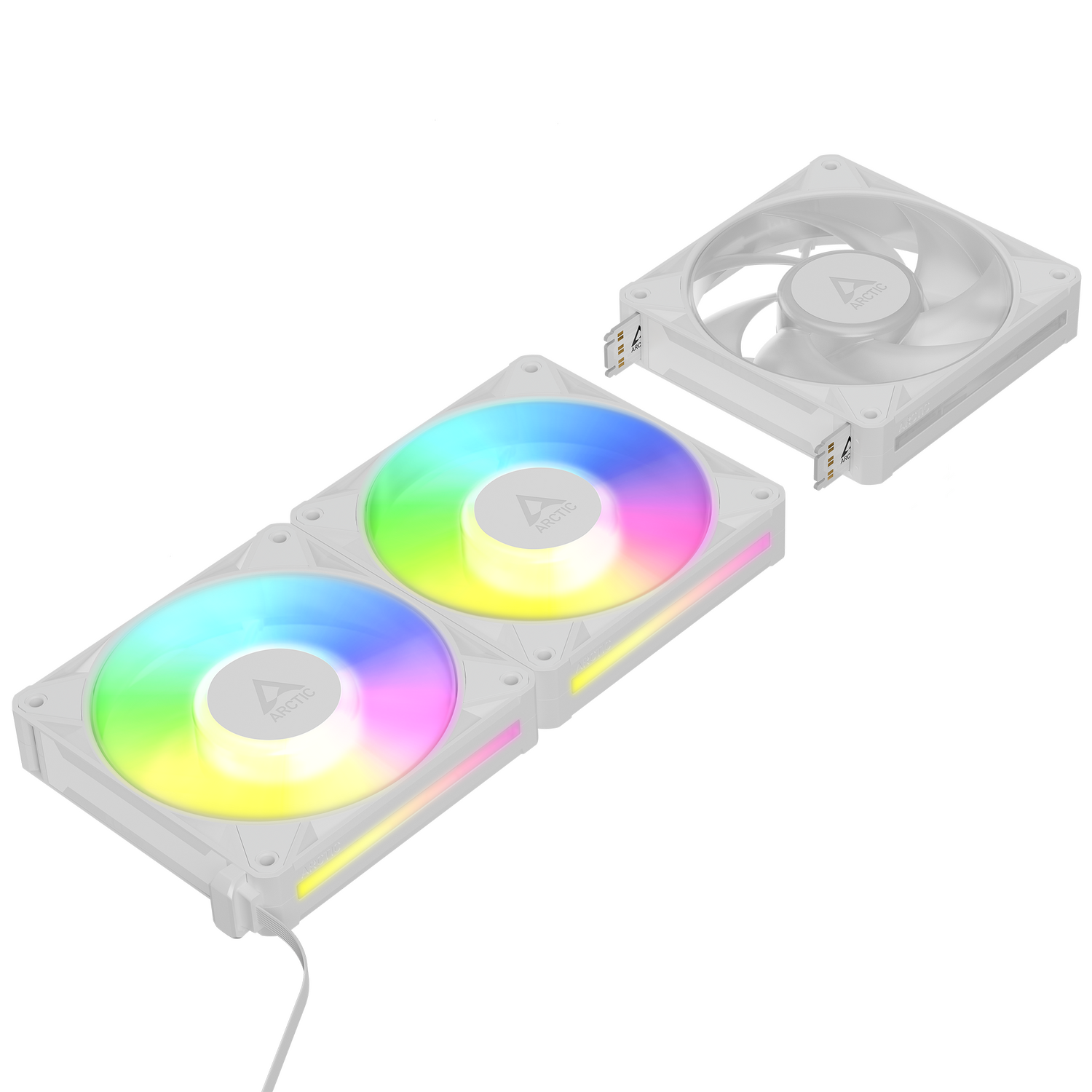 Set 3 ventilatoare Arctic "BioniX P12 A-RGB Wh", 120mm, 450 - 3000 RPM, FDB, 76 cfm, 4-Pin PWM | 3-pin ARGB, alb, "ACFAN00338A" - imagine 3