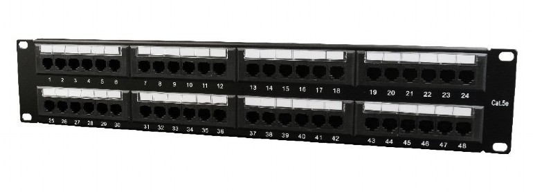 PATCH PANEL GEMBIRD 48 porturi, Cat6, 2U pentru rack 19", suport posterior pt. gestionare cabluri, black, "NPP-C648CM-001"