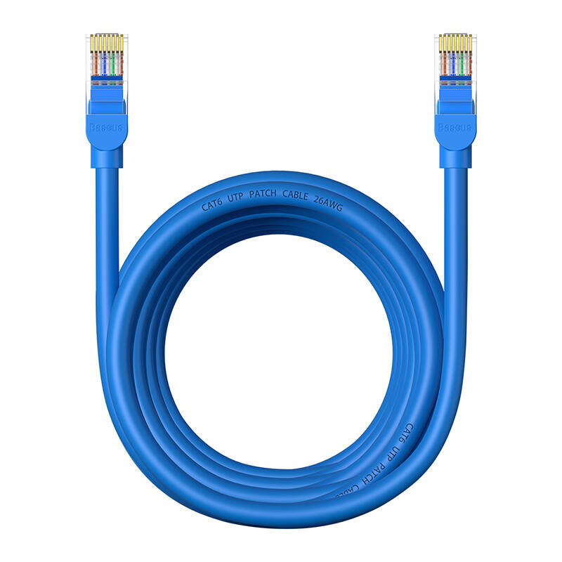 PATCH CORD UTP Baseus Cat6, fire din cupru, round cable, viteza maxima 1 Gbps, PVC, 5m, albastru "B00133204311-04" (timbru verde 0.08 lei) - 6932172637118