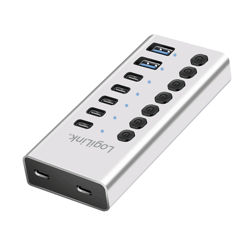 HUB extern LOGILINK, porturi USB: USB 3.2 x 7, conectare prin USB 2.0, protectie supracurent, metal, argintiu, "UA0447" (timbru verde 0.8 lei)