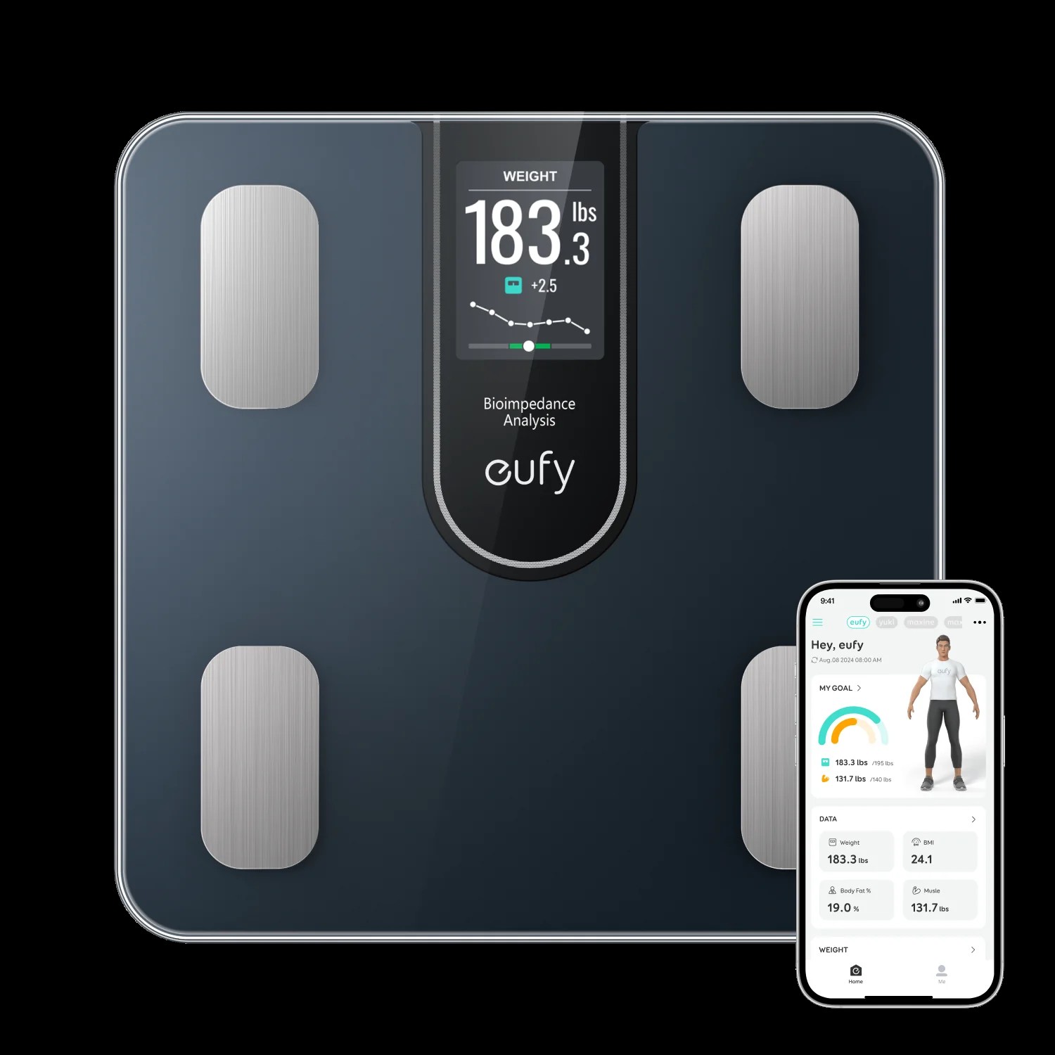 Cantar inteligent Eufy Anker "C20" cu analizator de grasime, Bluetooth, masuratori precise ale greutatii pana la 0,05 kg, 16 masuratori corporale afisate,negru, "T9130011" (timbru verde 2 lei) - 0194644060381