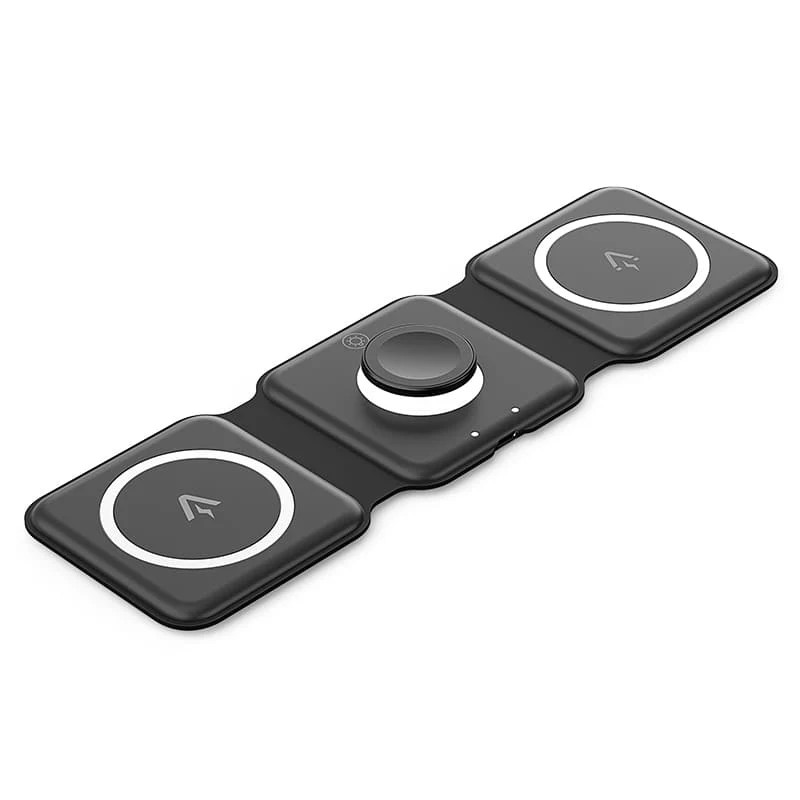 Statie incarcare wireless 3in1 Vention, MagSafe, telefon 15W, ceas 2.5W, casti 5W, fast charge, pliabil, magnetic, lumina LED, 1 x USB-C incarcare, negru, "FGGB0" (timbru verde 0.18 lei) - 6922794783836