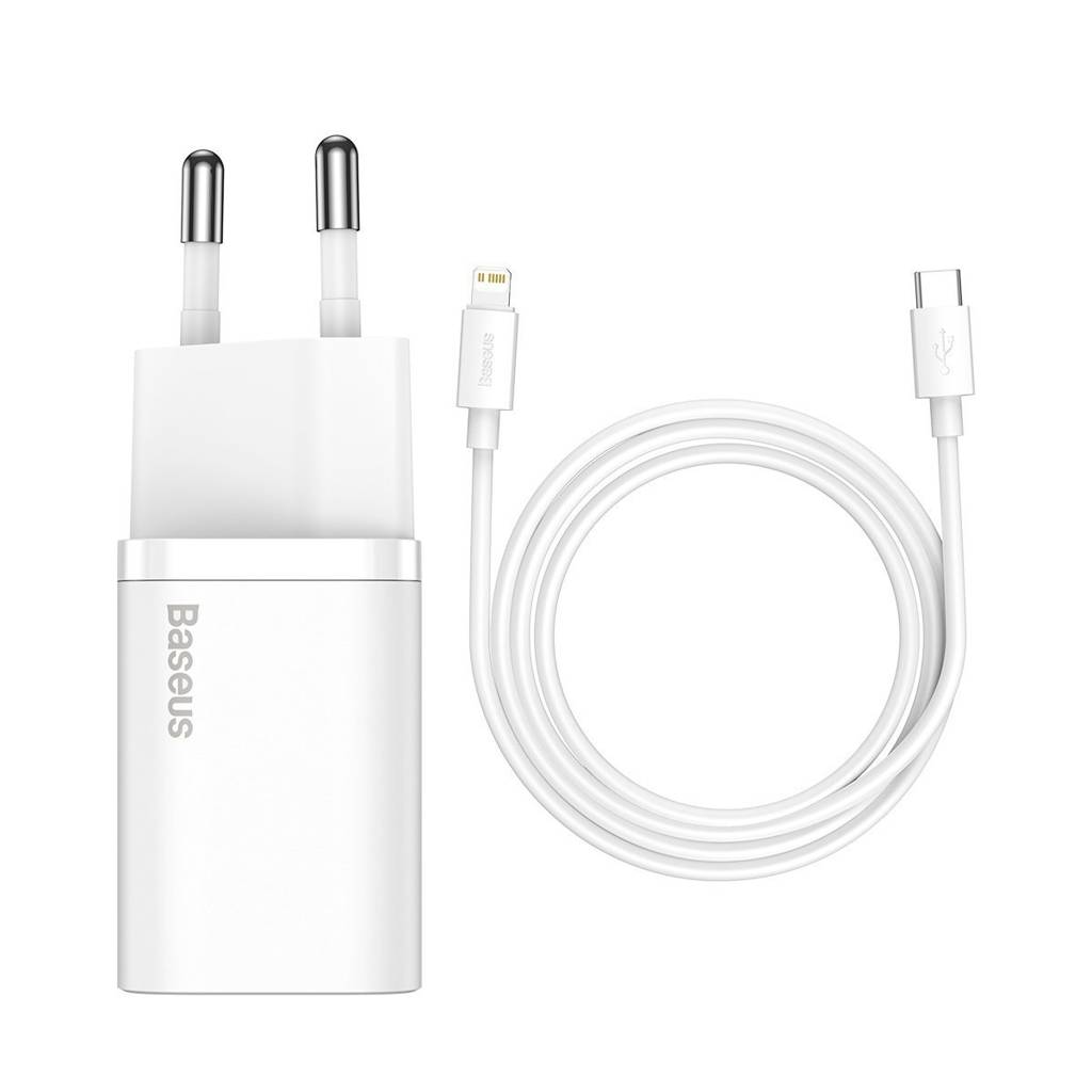 INCARCATOR retea Baseus Super Si, Quick Charge 20W, 1 x USB Type-C 5V/3A max, include cablu USB Type-C la Lightning Iphone 1m, alb "TZCCSUP-B02" (timbru verde 0.18 lei) - 6953156230064