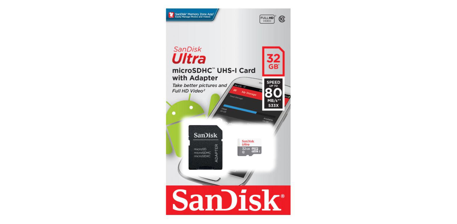 CARD MicroSD SANDISK, 32 GB, microSDHC, clasa 10, standard UHS-I U1, "SDSQUNR-032G-GN3MA" (timbru verde 0.03 lei)