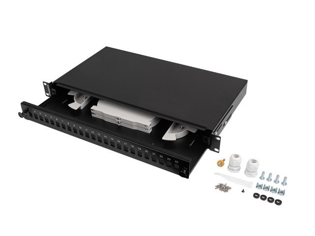 Patch panel fibra rack 19" 1U 24x SC "FOP1-24SS-LDB" (timbru verde 0.08 lei)