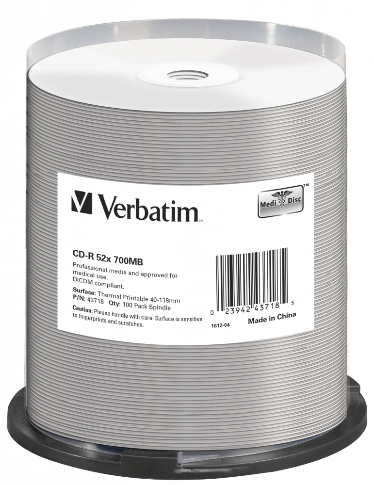 CD-R VERBATIM 700MB, VITEZA 52X, AZO THERMAL SURFACE PRISM ,SPINDLE, 100 BUC, "43718"