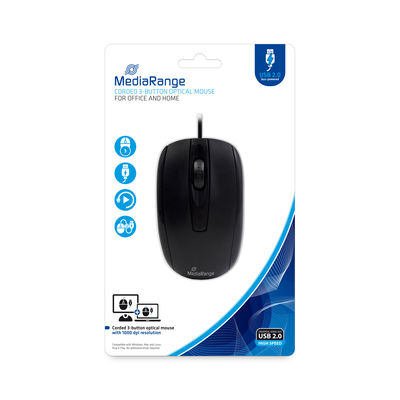 MediaRange Corded 3-button optical mouse, black "MROS211" (timbru verde 0.18 lei)