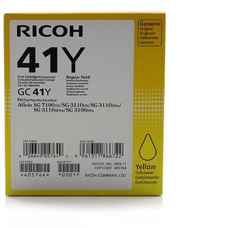Cartus Cerneala Original RICOH Yellow, GC41Y, pentru SG 3100SNW|SG 3110DN|SG 3110DNW, 2.2K, (timbru verde 0.15 lei), "405764"