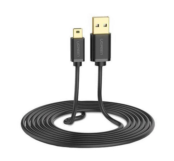 CABLU USB Ugreen, "US132" USB 2.0 (T) la Mini-USB (T) 5 Pin, 1m, conectori auriti, negru, "10355" (timbru verde 0.08 lei) - 6957303813551