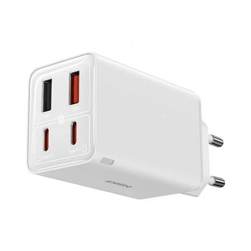 INCARCATOR RETEA Baseus GaN6 Pro, Quick Charge 65W, 2 x USB Type-C Output 5V/3A, 2 x USB (include cablu USB Type-C la USB Type-C de 100W), alb "P10162701213-00" (timbru verde 0.18 lei)-6932172644437