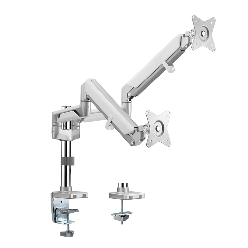 SUPORT de birou LOGILINK, pt 2 TV/monitor plat, curbat, diag. max 32 inch, rotatie, inclinare, pivotare, orizontala, verticala, max 9 Kg x 2, argintiu, "BP0089"