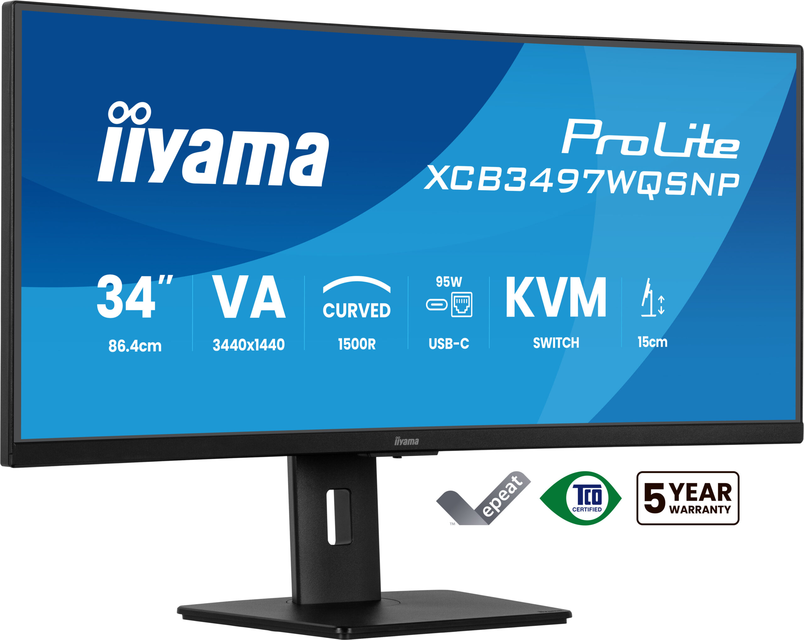 Monitor VA LED Iiyama 34" XCB3497WQSNP-B1, WQHD (3440 x 1440), HDMI, DisplayPort, Boxe, Ecran curbat (Negru) "XCB3497WQSNP-B1" (timbru verde 7 lei)