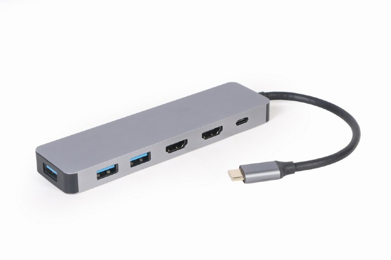 DOCKING Station Gembird universal,3-in-1, conec PC USB Type C, USB-C x 1, USB-A 3.0 x 3, HDMI x 2, PD 100W, argintiu "A-CM-COMBO3-03" (timbru verde 0.18 lei)